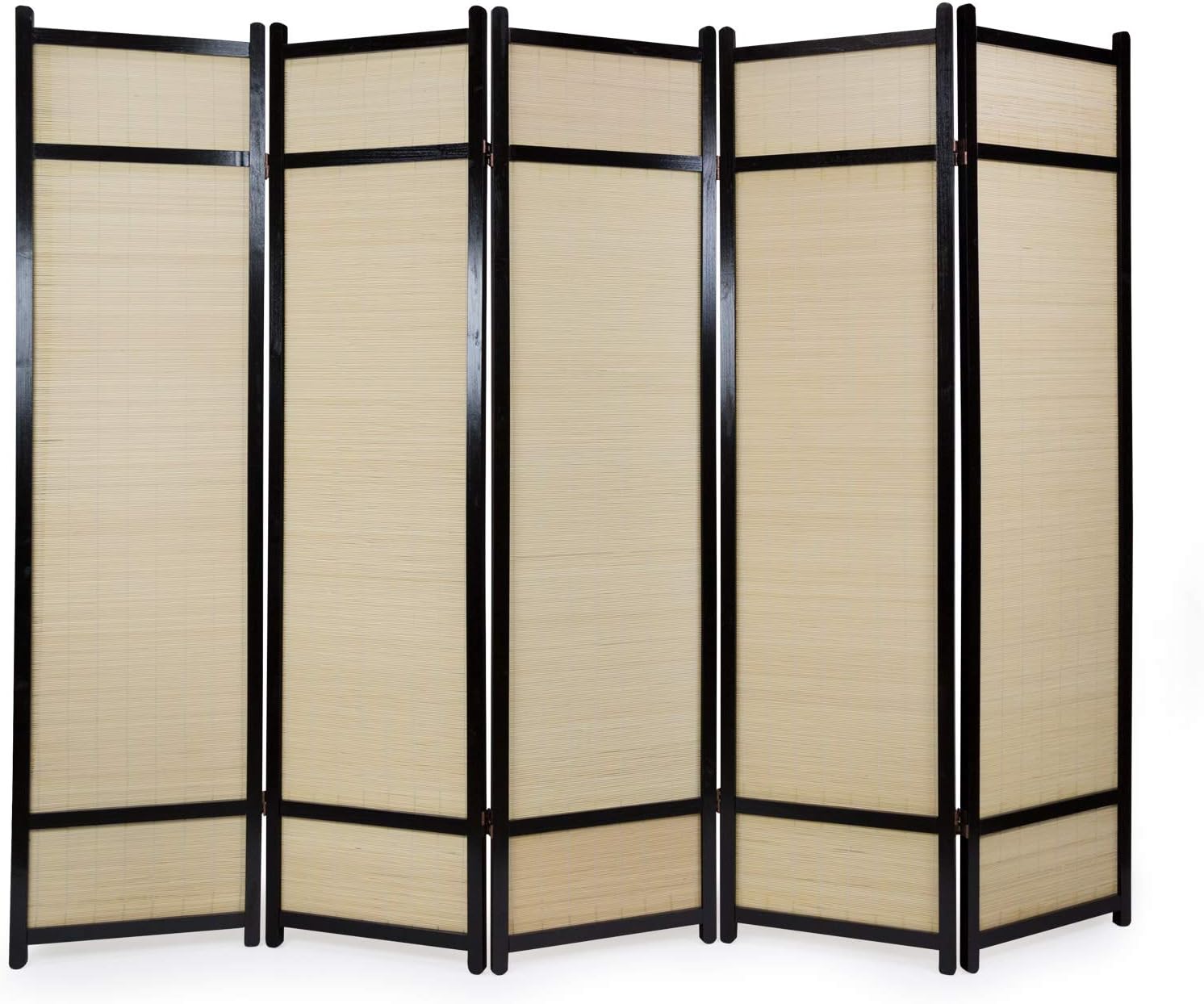 Homestyle4u Paravent 3-tlg. Natur - 170 Cm Raumteiler Aus Holz Mit Rattan-Deko
