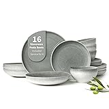 Pokini 16 Piece Double Bowl Dinnerware Sets, Stain
