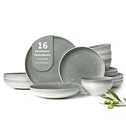 Pokini 16 Piece Double Bowl Dinnerware Sets, Stain