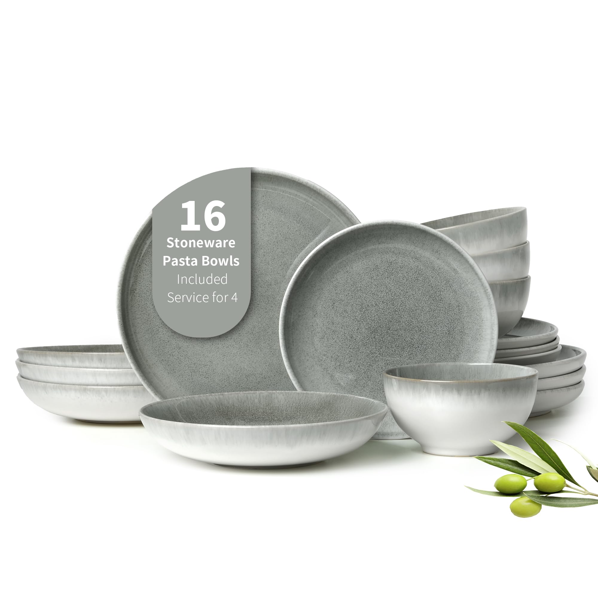 Pokini 16 Piece Double Bowl Dinnerware Sets, Stain