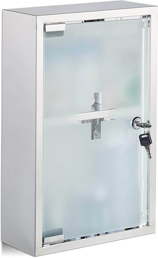 Relaxdays Stainless Steel Glass Door, 2 Compartments, Lockable