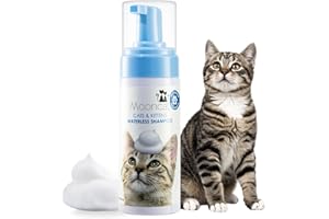 Mooncat Waterless Cat Shampoo, 100% Licking Safe & Vet Approved No Rinse Dry Bath Foam - Gentle Deodorizer for Short Haired C