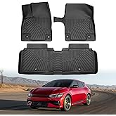 Powerty Floor Mats for 2022-2025 2026 Kia EV6 Accessories All Weather Floor Liner 3D TPE 1st & 2nd Row Floor Mat Heavy-Duty Floor Liners