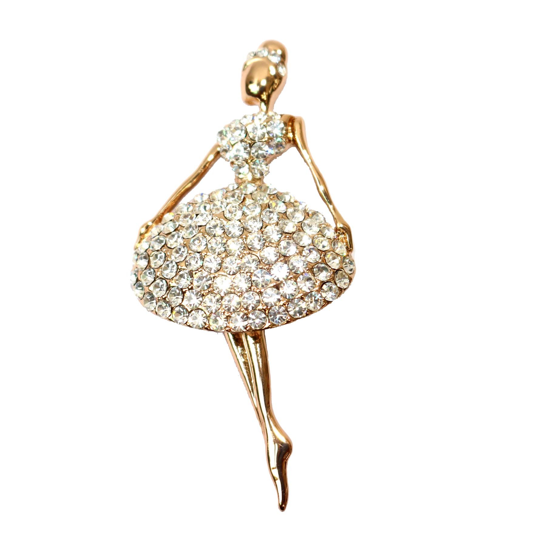 Navachi 18k Gold Plated White Crystal Dance Girl Az7809b Brooch Pins