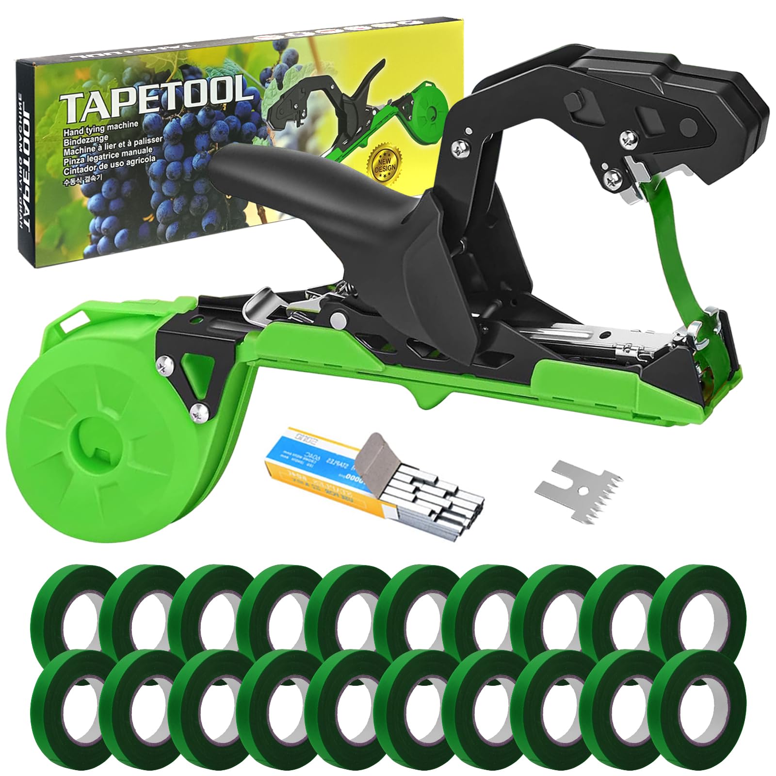 Upgraded Plant Tying Machine, Lightweight Gardening Plant Vine Tying Tool with 20 Rolls of Plant Tapes+10000pcs Staples Plant Tie Tapener Gun Gardening Accessories for Tomatoes/Grapes/Vegetable