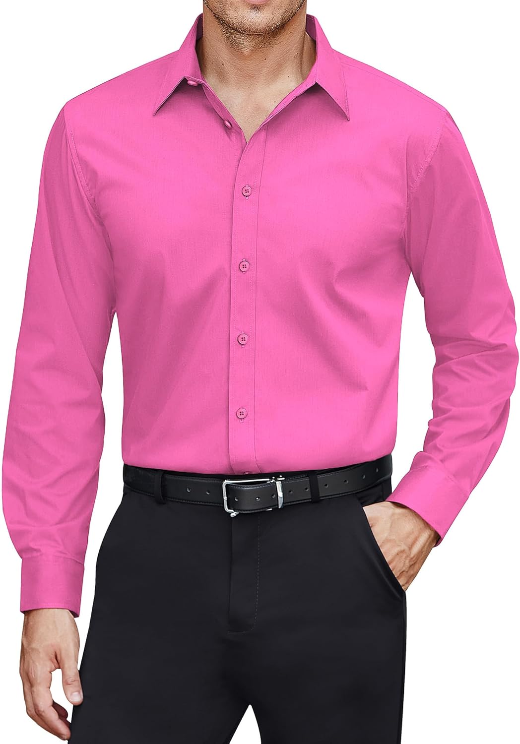 Men's Dress Shirts Stretch Stain Shield Long Sleeve Solid Formal Shirt - Bild 33 von 50