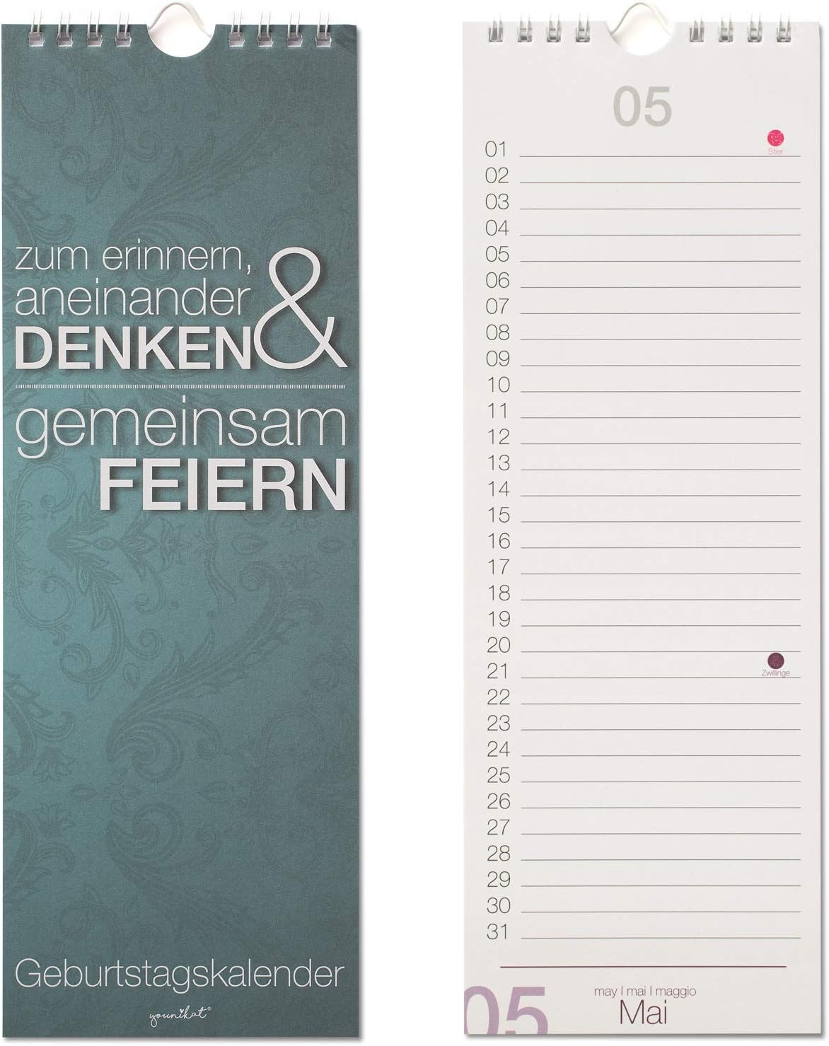 Birthday calendar, dv 192, size: 105 mm x 297 mm, anniversaries, birthday, planner with a zodiac sign