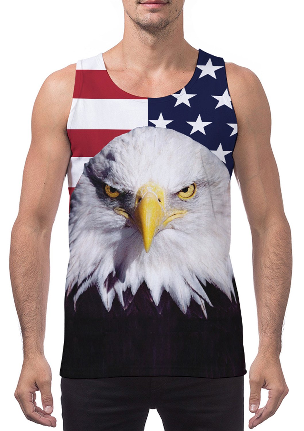 Leapparel Mens Running Tank Top Funny Graphic Printed Sport and Casual Relaxed Vest Shirt Big Size American Flag Eagle Tshirts Tees Small