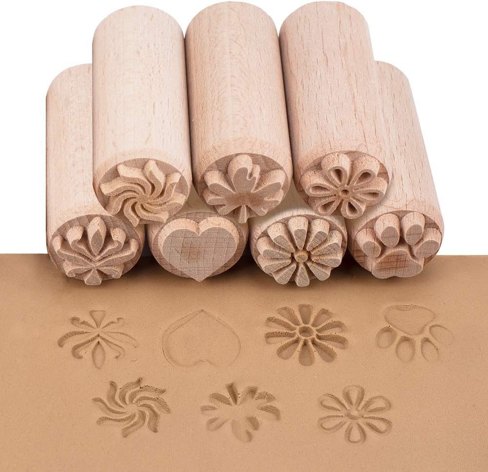 OLYCRAFT 7Pcs Wood Stamp Wood Pottery Tools Stamps Column Wooden Stamps Clay stamps Wood Stamps with Mixed Patterns Wooden Handle Pottery Tools Set for Clay Ceramic Birthday Presents-50 x 20mm - Image 3