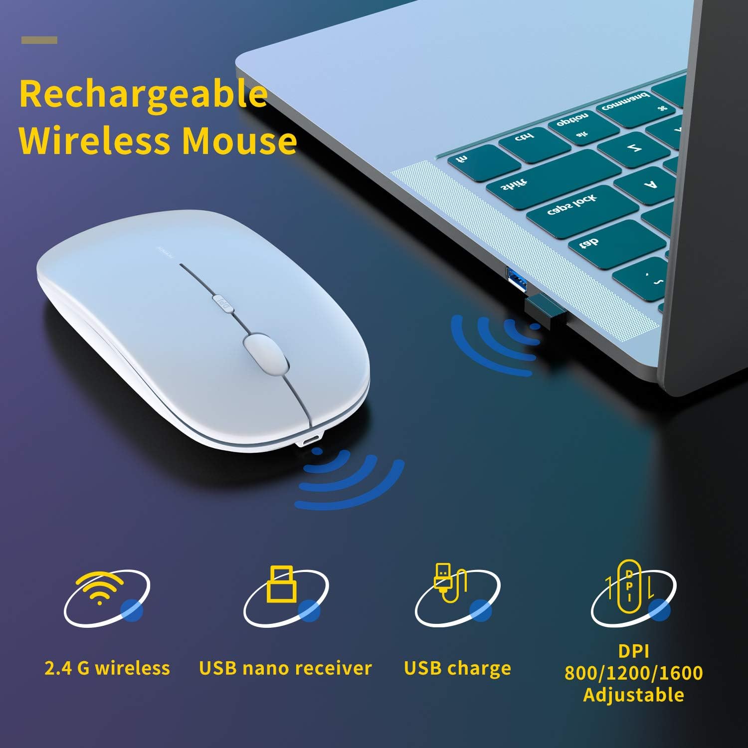 Anmck Wireless Silent Mouse,USB Laptop PC Cordless Rechargeable Slim Mice - Image 3