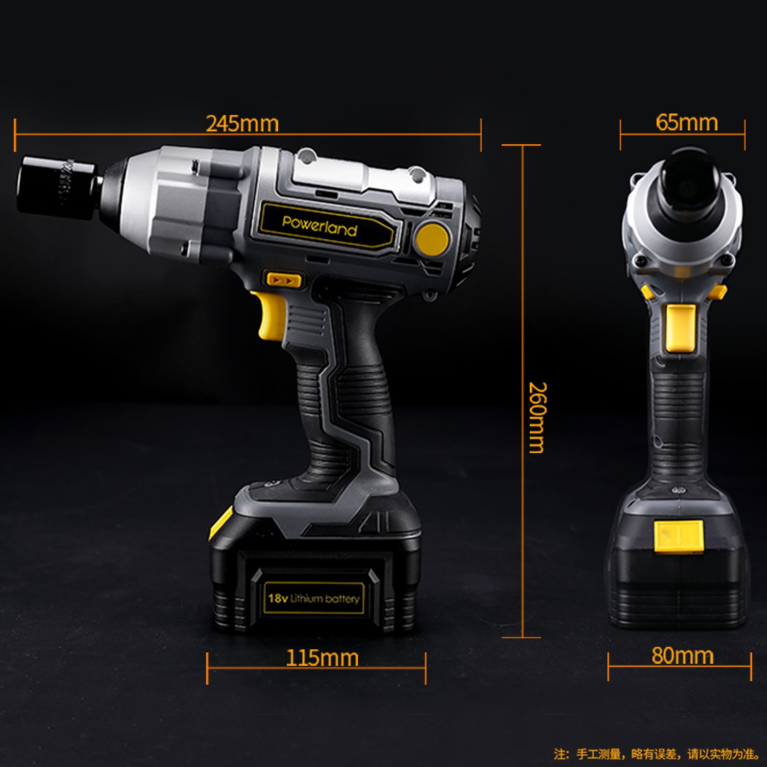 Powerland IW03 Atornillador de impacto inalámbrico, 18 V (cargas pesadas, 1/2 pulgadas)...