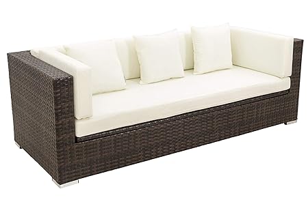OUTFLEXX 3-Sitzer Sofa aus robustem Polyrattan in braun marmoriert mit Kissenboxfunktion inkl. Kissen-Polster, 210 x 85 x 70 