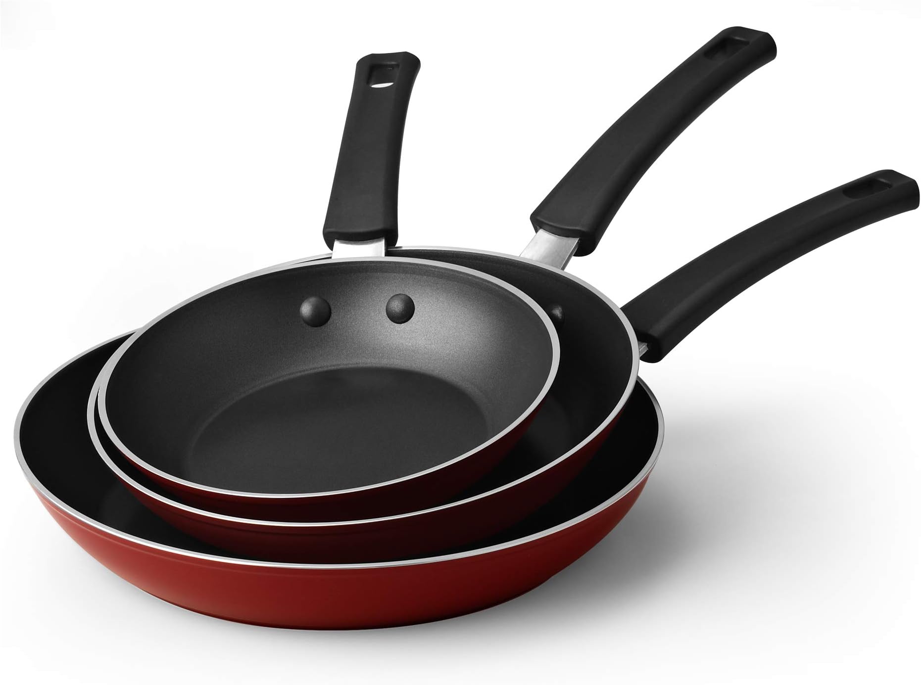Cook N Home 3-Piece Fry Pan Set, 8, 9.5, and 11-Inch, Red