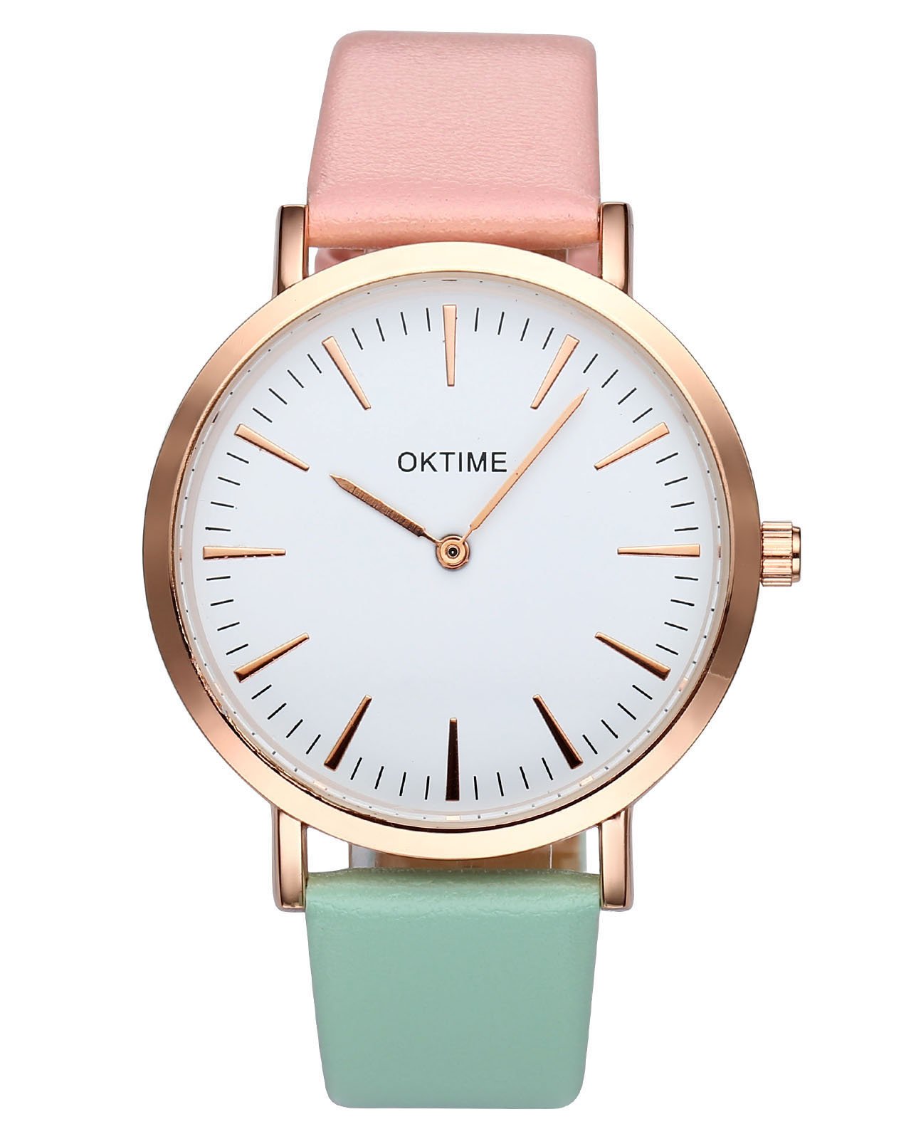 JSDDE Uhren,Fashion Cute Candy Farbe Damen Armbanduhr Pink-Grün Farbverlauf Kleid Uhr PU Lederband Analog Quarz Uhr