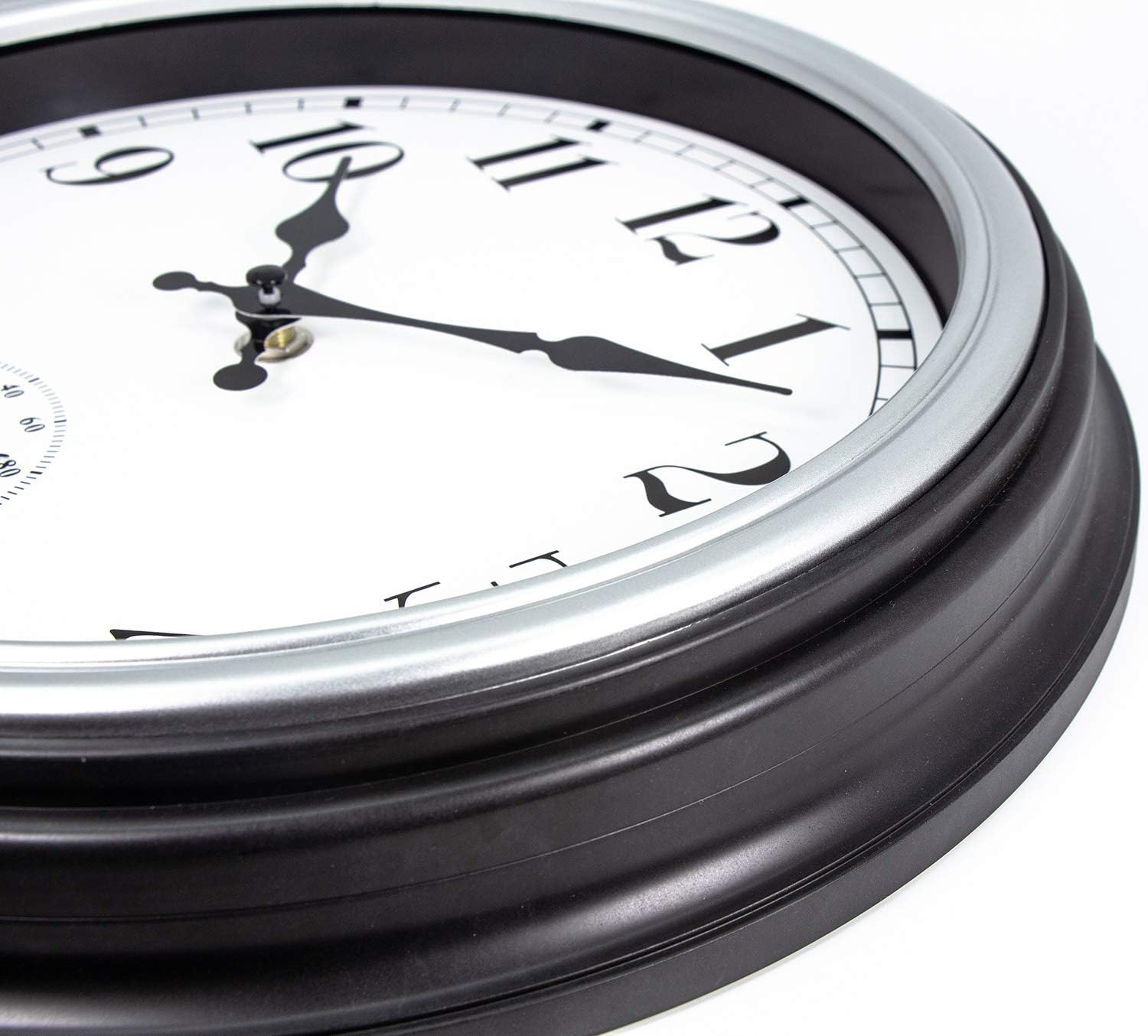 45Min 12 Inch Indoor/Outdoor Retro Round Waterproof Wall Clock with Thermometer, Silent Non Ticking Battery Operated Quality Quartz Wall Clock Home/Patio Decor(Silver F): Kitchen & Dining