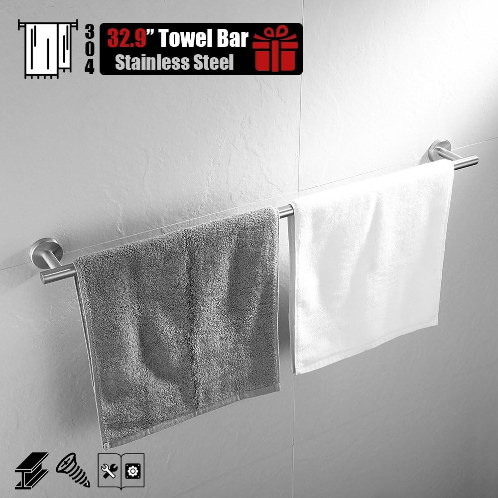 JQK Bath Towel Bar, 30 Inch Stainless Steel Single Towel Rack for Bathroom, Towel Holder (Brushed Finished) Wall Mount, 32.91 in Total Length: Home & Kitchen