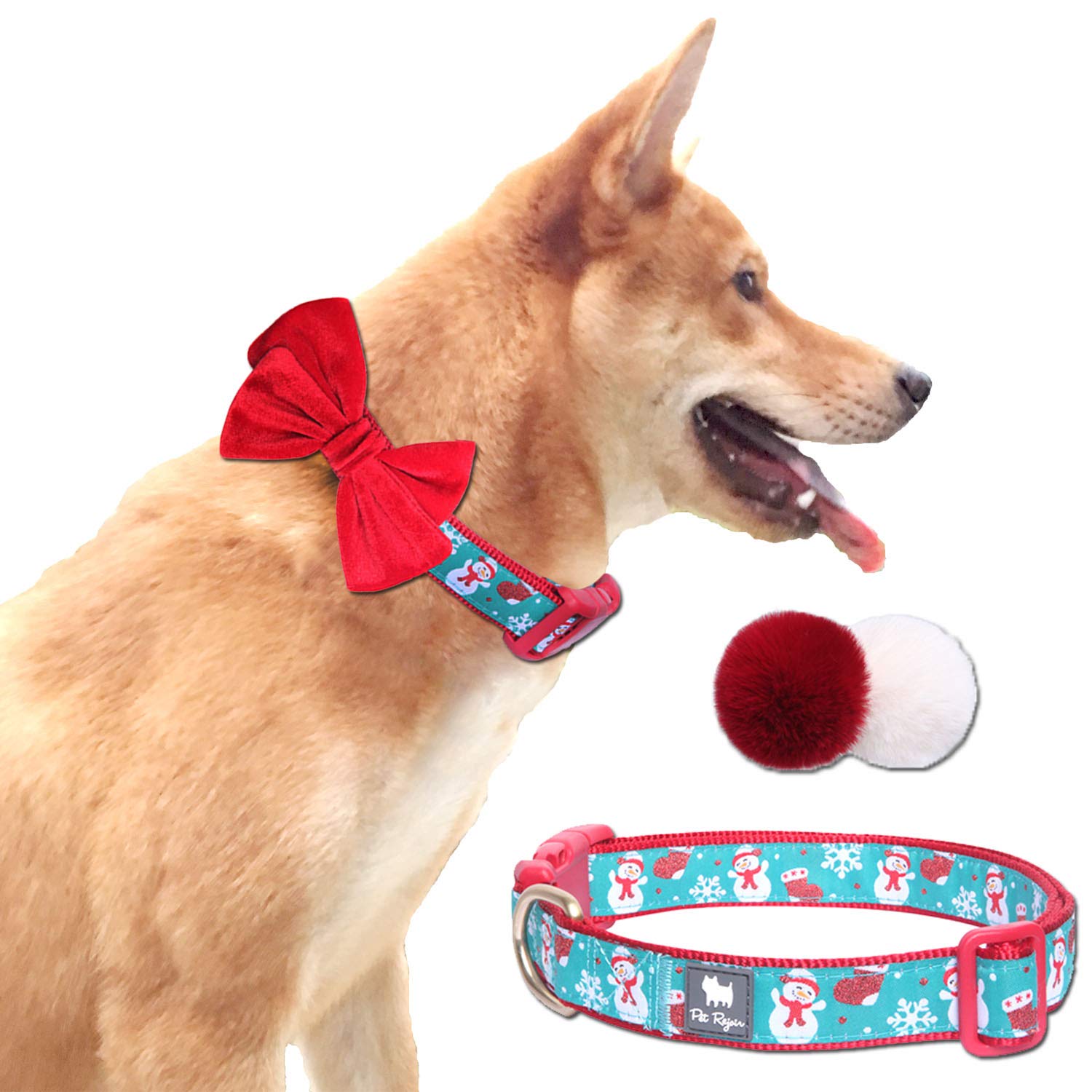 Neck 12 15 Holiday Dog Collars With Detachable Bowtie And Faux Fur Pom Poms Balls 15 19 And 19 25 Adjustable Pet Collar For Small Medium And Large Dogs Pet Rejoir Christmas Dog Collar Collars