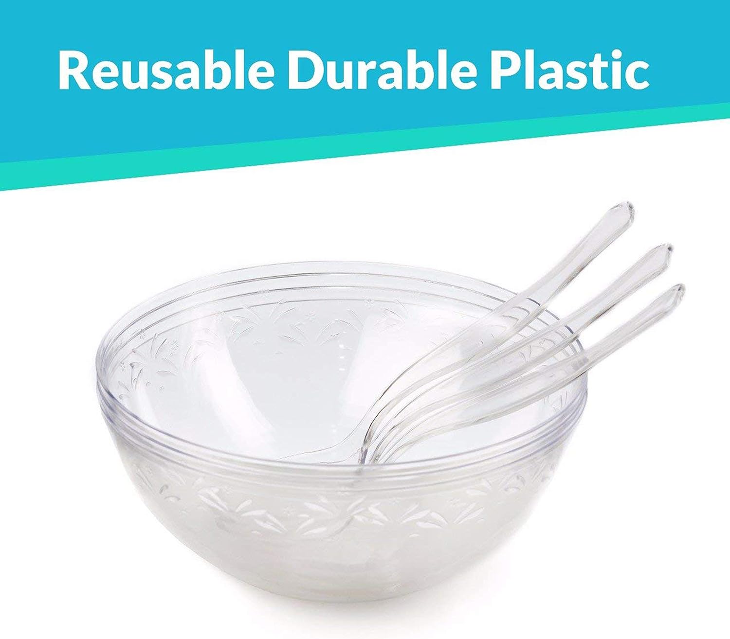 64 OZ Disposable Serving Bowls With 6 Hard Plastic Serving Spoons Clear