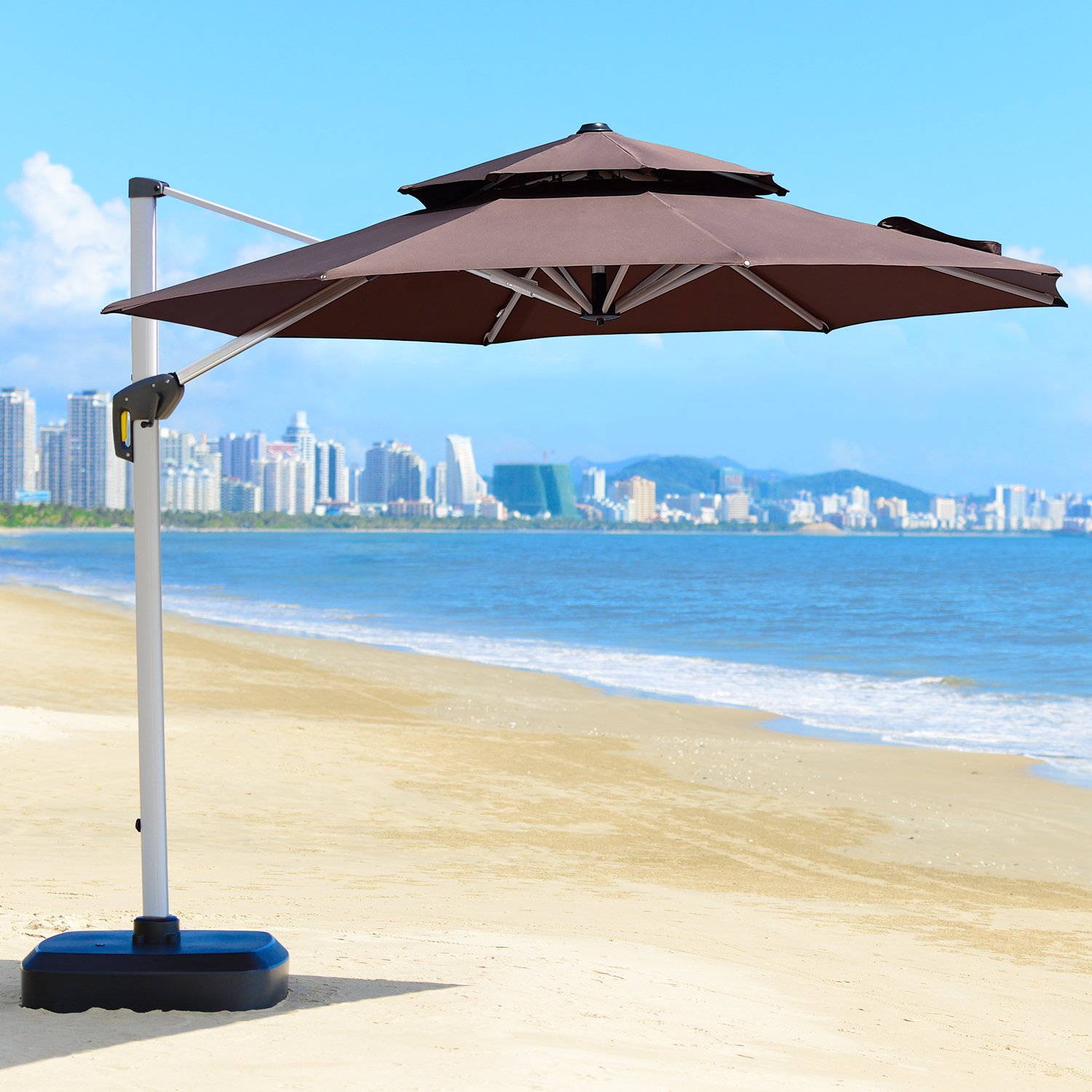 Umbrellas Patio Lawn Garden Black Purple Leaf 10 Feet Double Top Round Deluxe Patio Umbrella Offset Hanging Umbrella Outdoor Market Umbrella Garden Umbrella