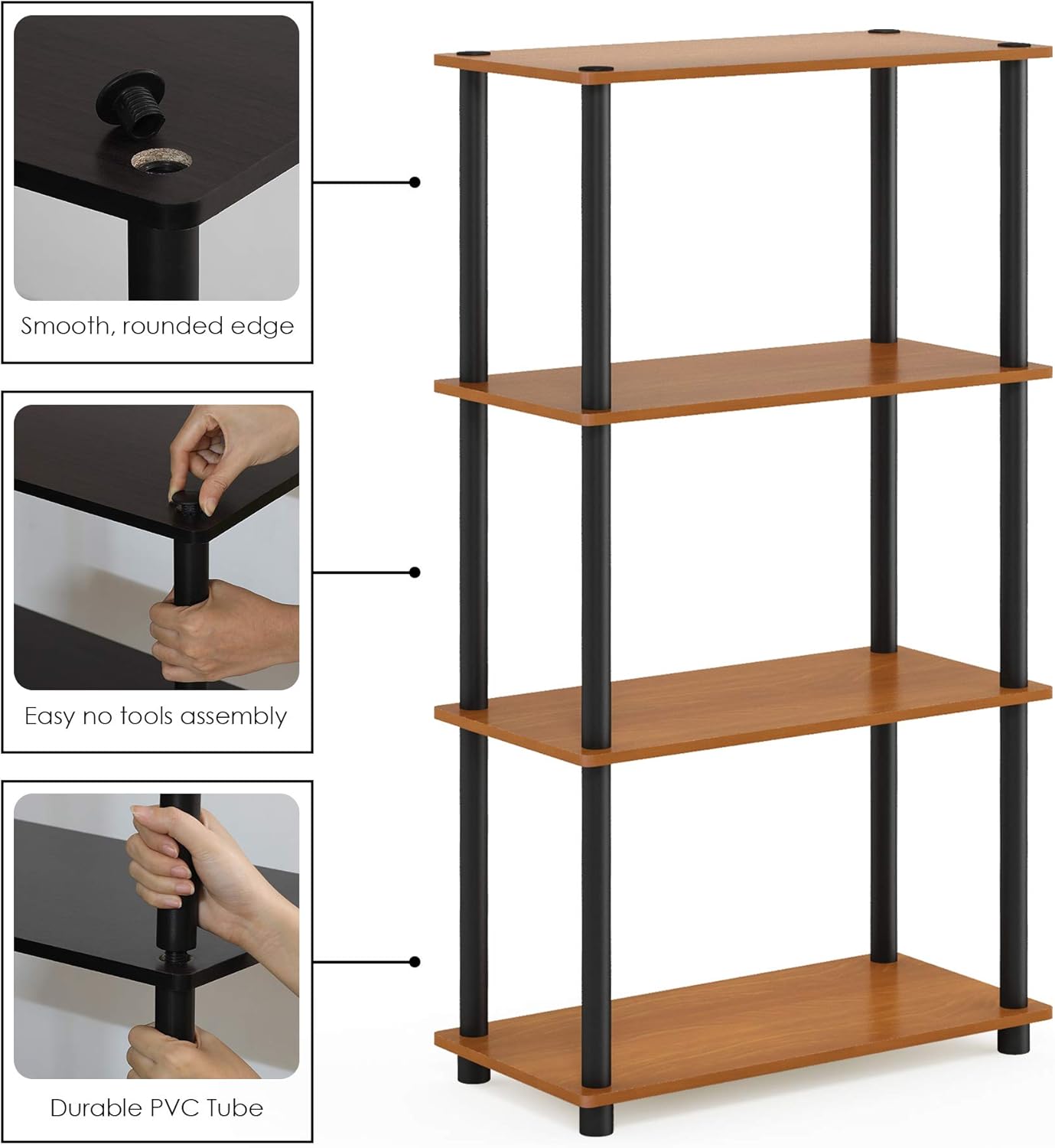 Furinno (99557LC/BK) Turn-N-Tube 4-Tier Multipurpose Shelf Display Rack - Light Cherry/Black: Furniture & Decor