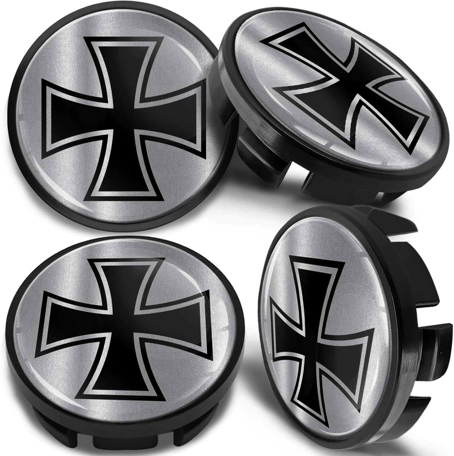 SkinoEu 4 x 65mm Wheel Centre Alloy Hub Center Caps Compatible with VW 3B7 601 171 / 6U7 601 171 Hubcaps Silver Black CVZ 9