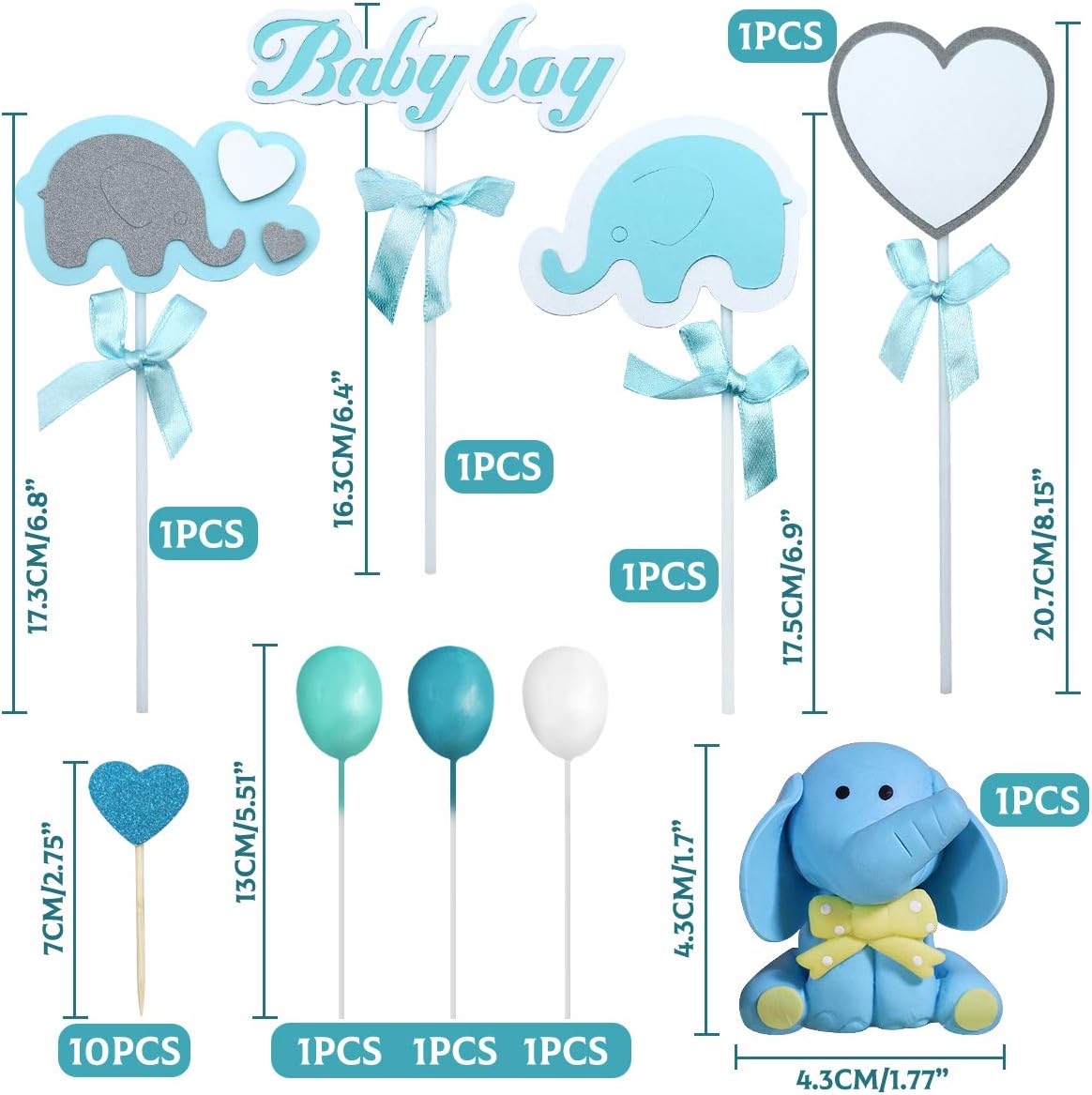 3 Ballons Pour Enfants Baby Shower De 1 Elephant Bleu Izoel Deco Baby Shower Gateau Cake Topper Elephant Garcons Fille 11 Coeurs Brillants 1 Banniere Baby Boy 2 Elephants Cake Toppers Decorations