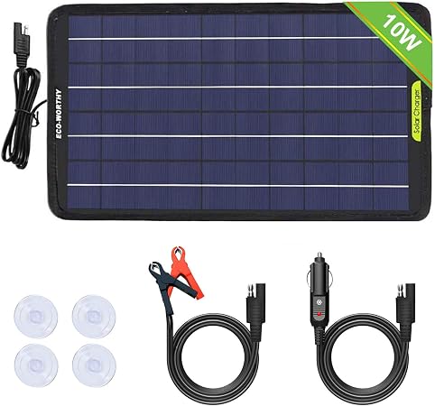 Eco Worthy 12 Volts 10 Watts Portable Power Solar Panel Backup Solar Trickle Charger For Car Boat Automotive Rv With Alligator Clip Adapter 10w