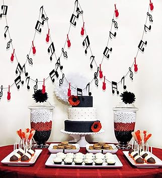 Furuix Music Note Garland G Clef Garland Red Black Music Party