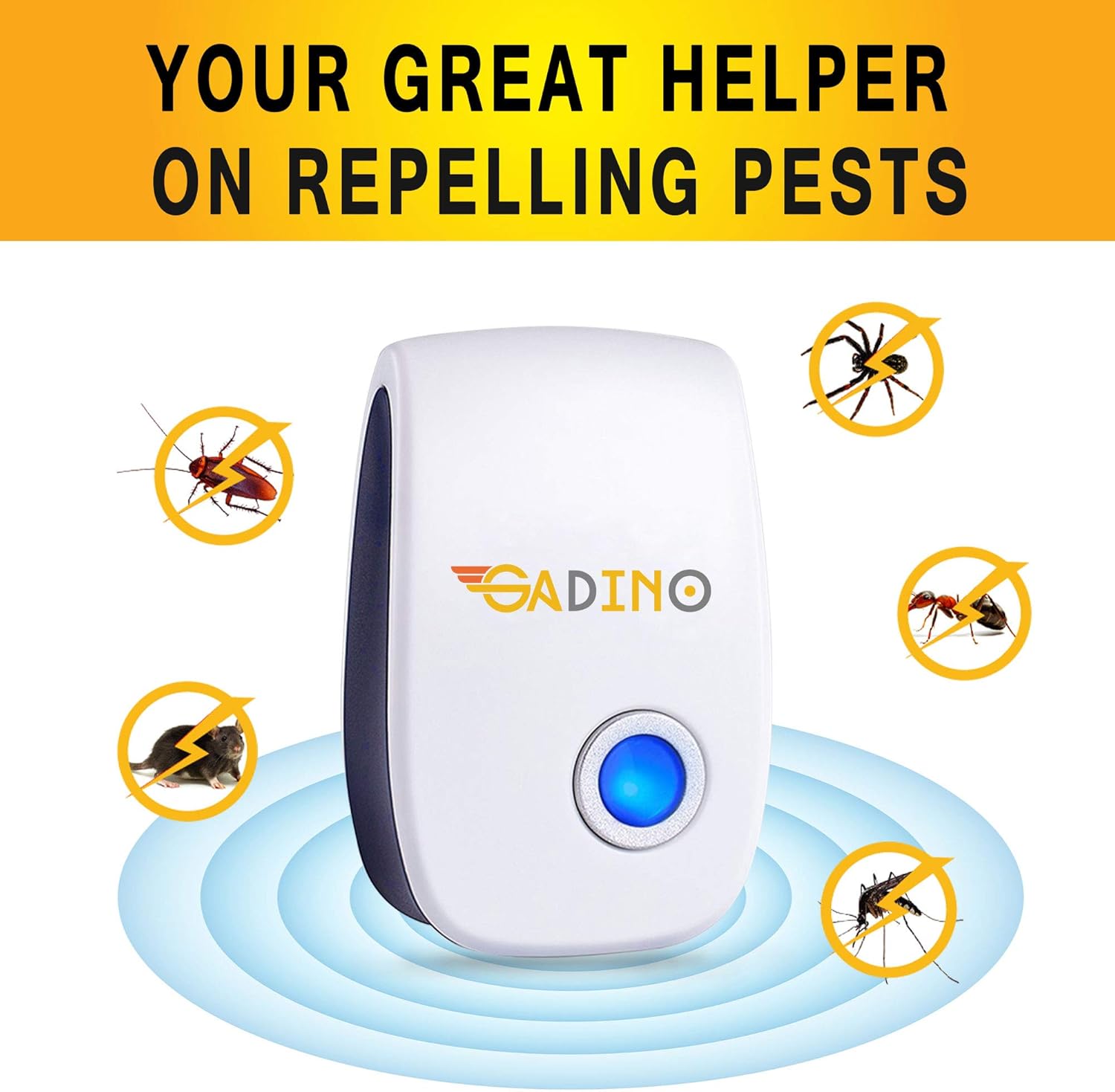 GADINO Ultrasonic Pest Repellent - Indoor Plug, Electronic and Ultrasound Repeller - Insects, Mice, Spiders, Mosquitoes, Bugs Control (Pack of 6): Garden & Outdoor