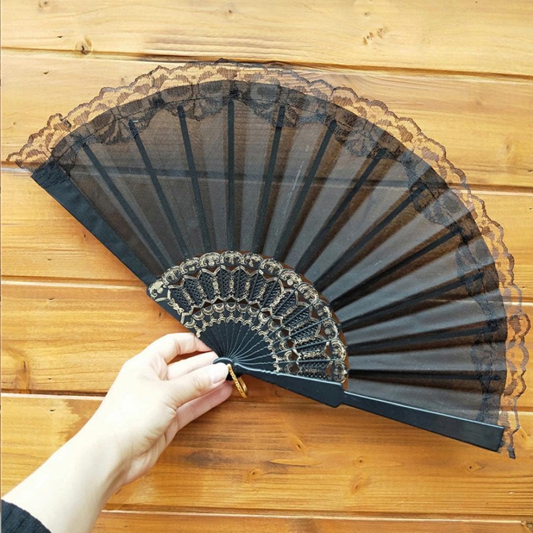 Amyline Chinese Style Vintage Handheld Lace Hand Held Folding Fan Dance Party Wedding Decor ，Wedding Dancing Party (I, ONE Size)