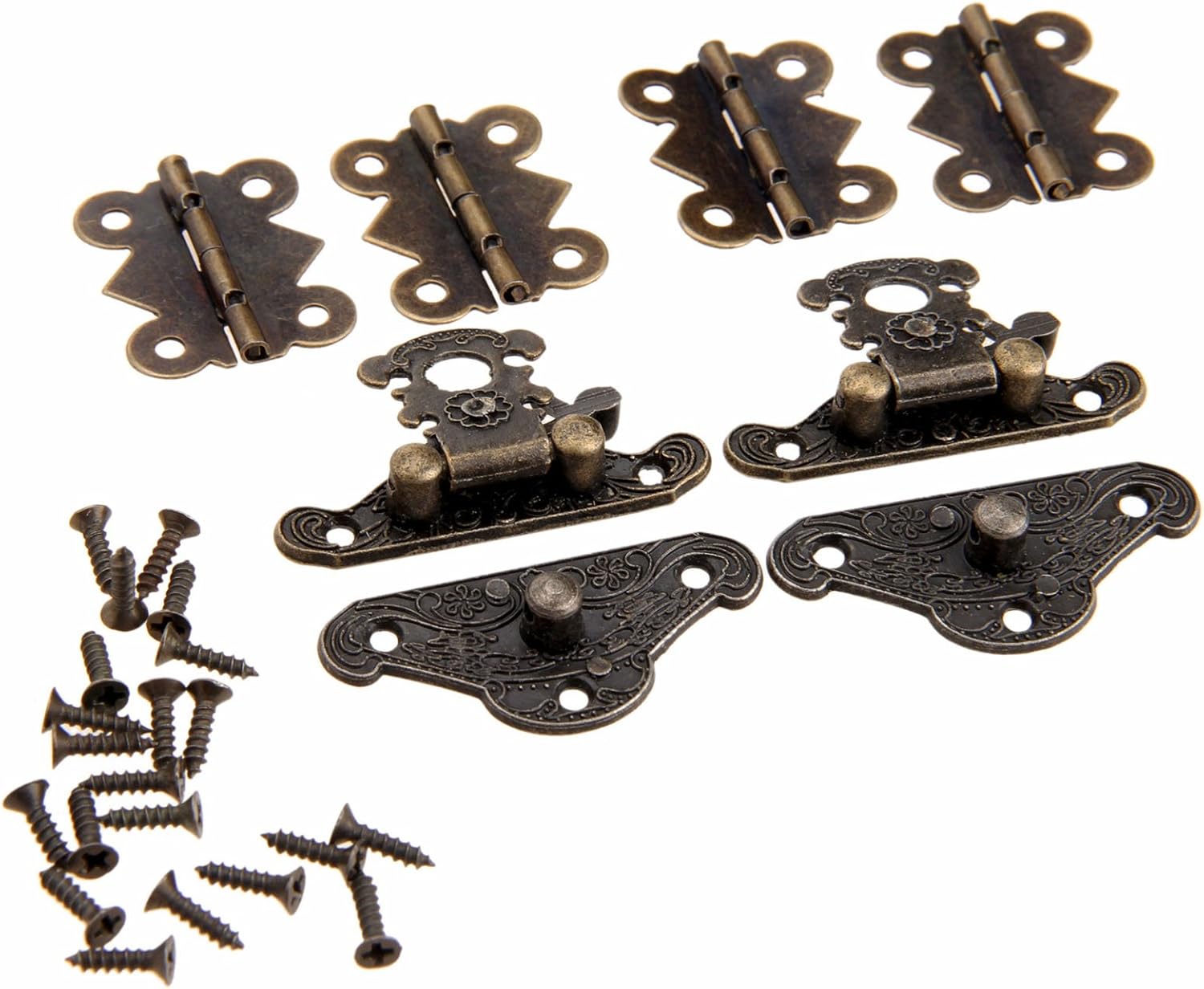 Dophee 2PCS Antique Bronze Box Latch Hasps with 4PCS Butterfly Shaped Hinge and 28 Screws for Vintage Wooden Decorative Cabinet Jewelry Gift Wine Box - Image 5