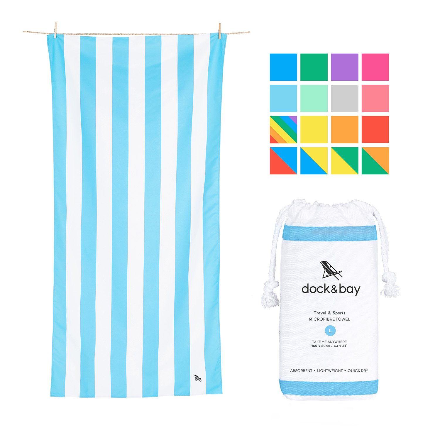 Fast Dry Beach Towels Compact - Tulum Blue, Extra Large (200x90cm, 78x35) - Fast Drying Towel for Traveling, Beach Towel Set