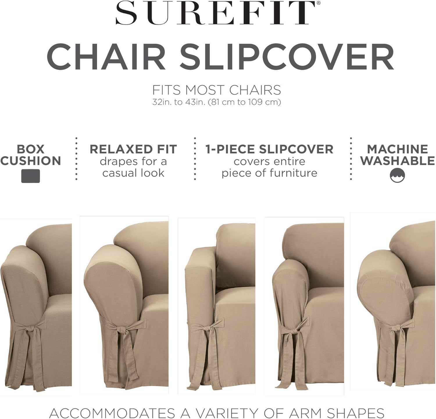 SureFit Long Dining Chair Slipcover - Cotton Duck - Up To 42 Inches Tall - Machine Washable - 100% Cotton - Natural: Furniture & Decor