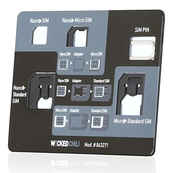 Wicked Chili SIM Adapter Tool im Kreditkarten Format (5-in-1 Simkarten Set für Handy, Tablet, Smartphone) Nano, Micro, Standa