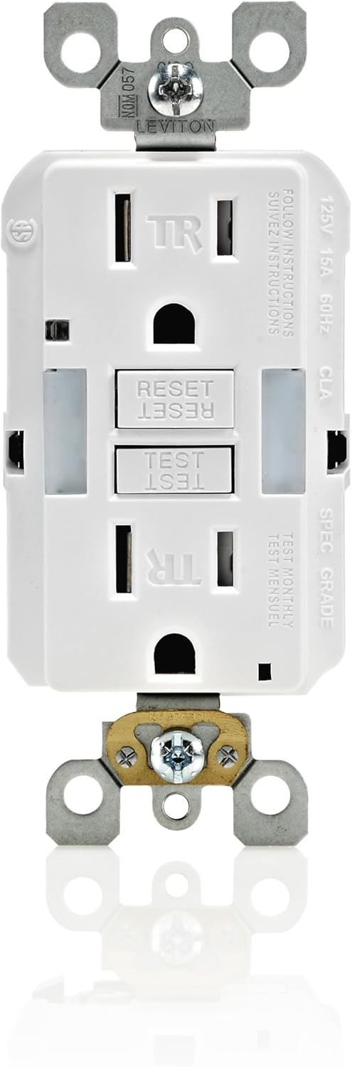 Leviton GFNL1-W Self-test SmartlockPro Slim GFCI Tamper-Resistant Receptacle with Guidelight and LED Indicator, 15-Amp, White - - 