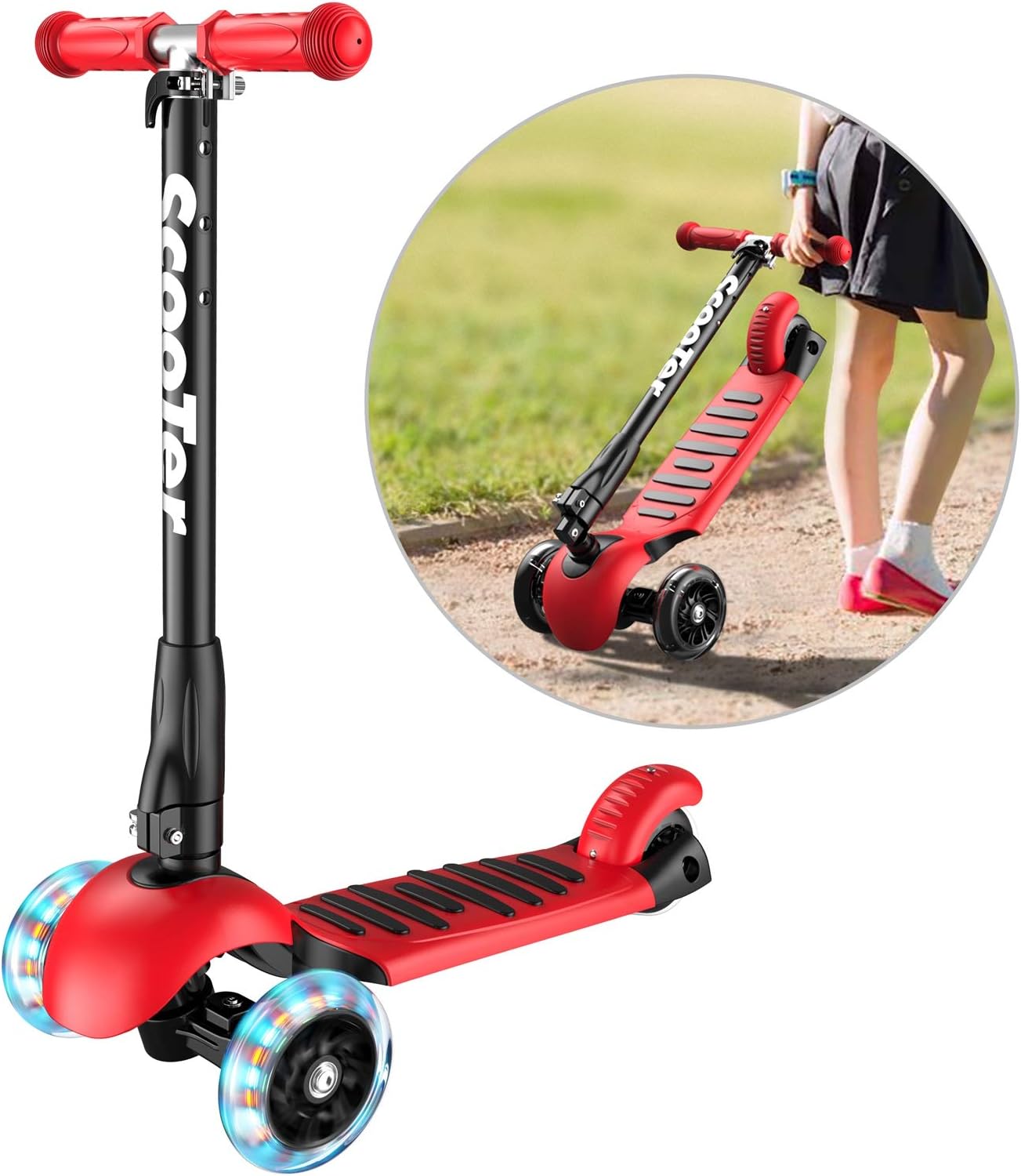 Banne Scooter Height Adjustable Lean to Steer Flashing PU Wheels 3 Wheel Kick Scooters for Kids Boys Girls
