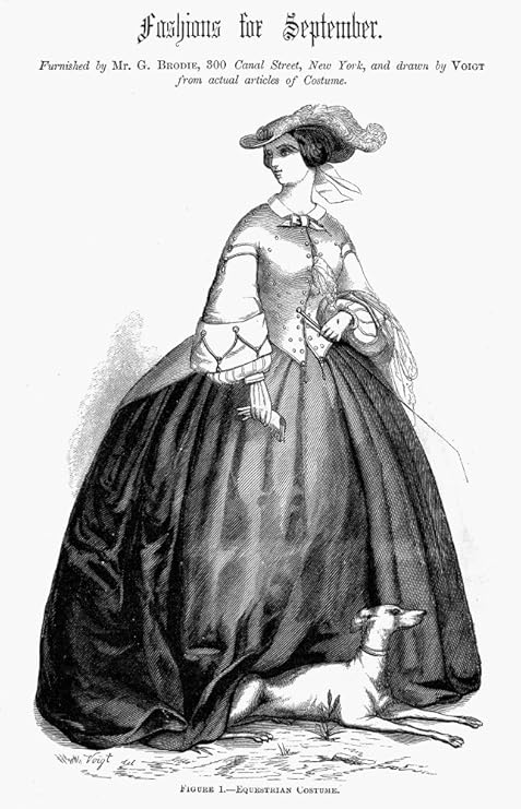Amazon レディースファッション 1857 ナン乗馬コスチューム ファッションイラスト 1857年アメリカの雑誌 カナルストリート ニューヨークの店舗で飾られたコスチュームのイラスト ポスタープリント 18 X 24 アートフレーム ポスター オンライン通販