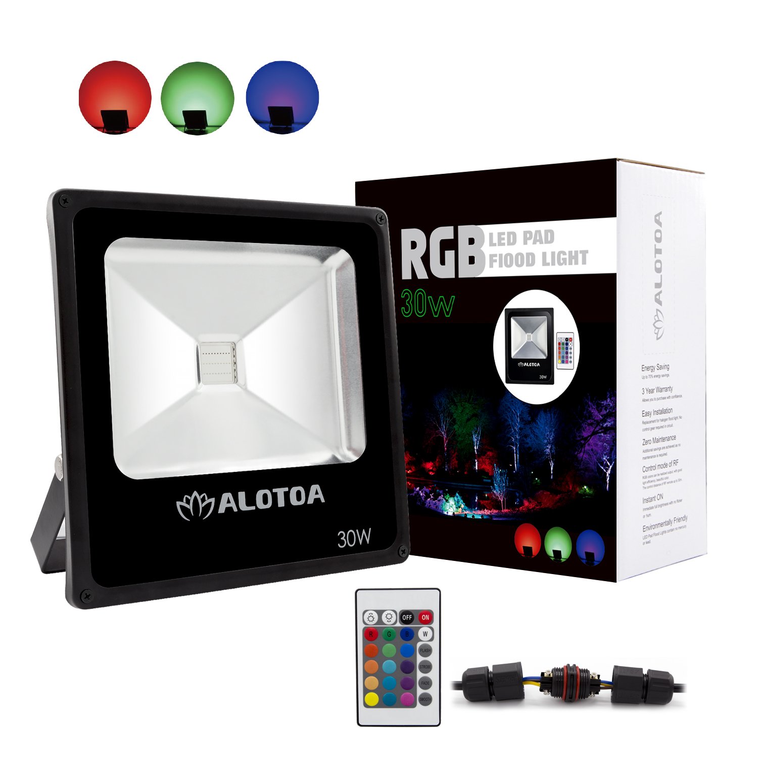 ALOTOA 30W Foco proyector RGB LED, con Control Remoto, 16 Colores ...