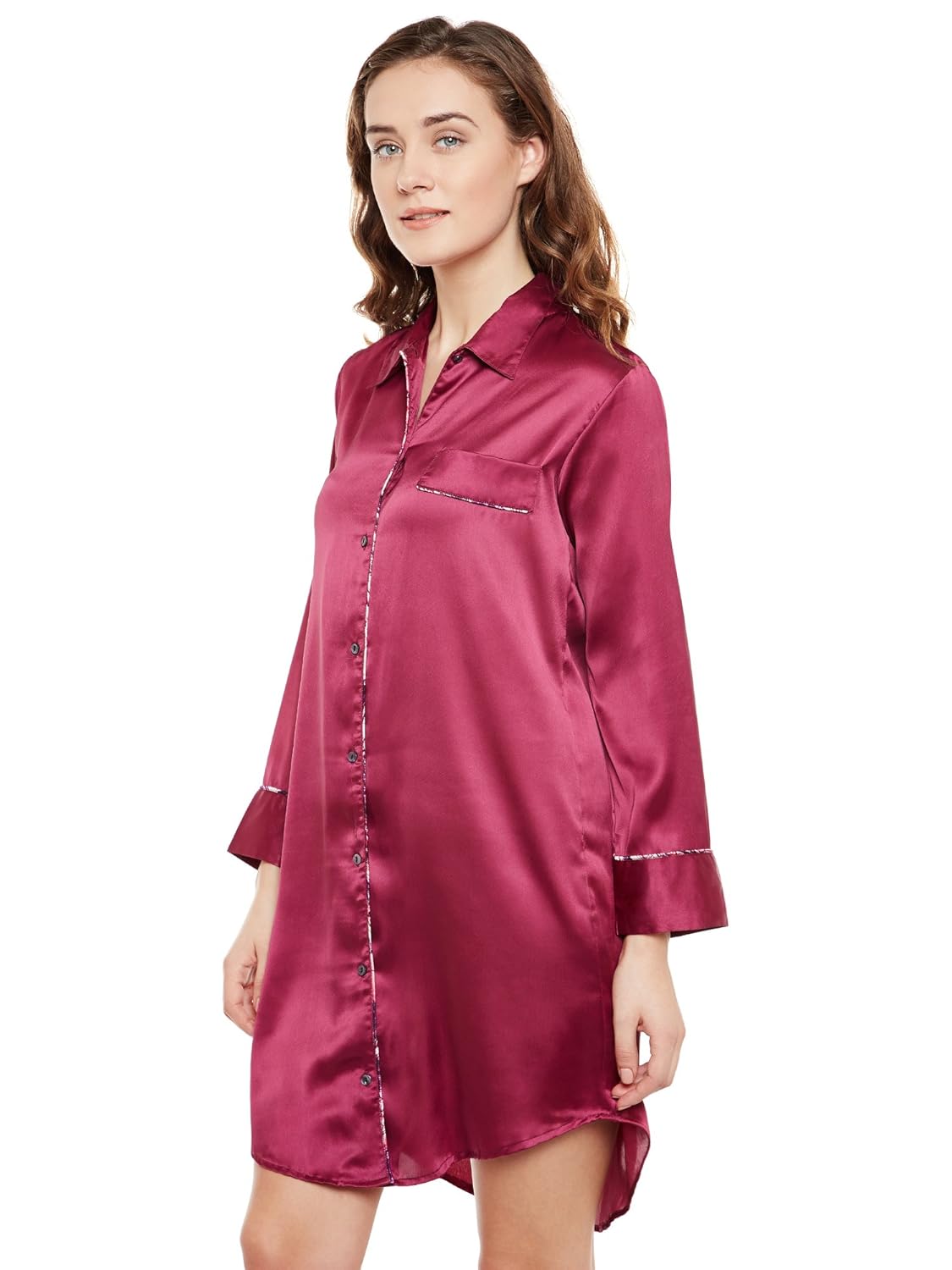 martini women thigh length satin night shirt (purple , x-large)