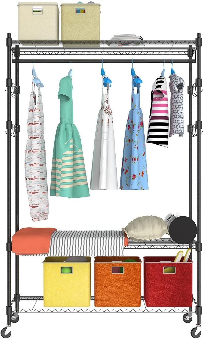 Große tragbare 3-Tier-Draht Regal Kleidung Regal Garment Rack + Seite