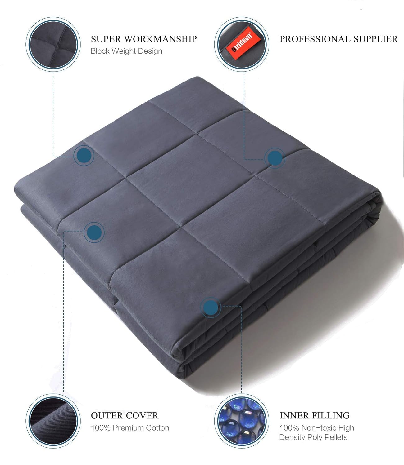 Utridevn Weighted Blanket,20 lbs(60"x80",Gray) fits 150-200 lbs
