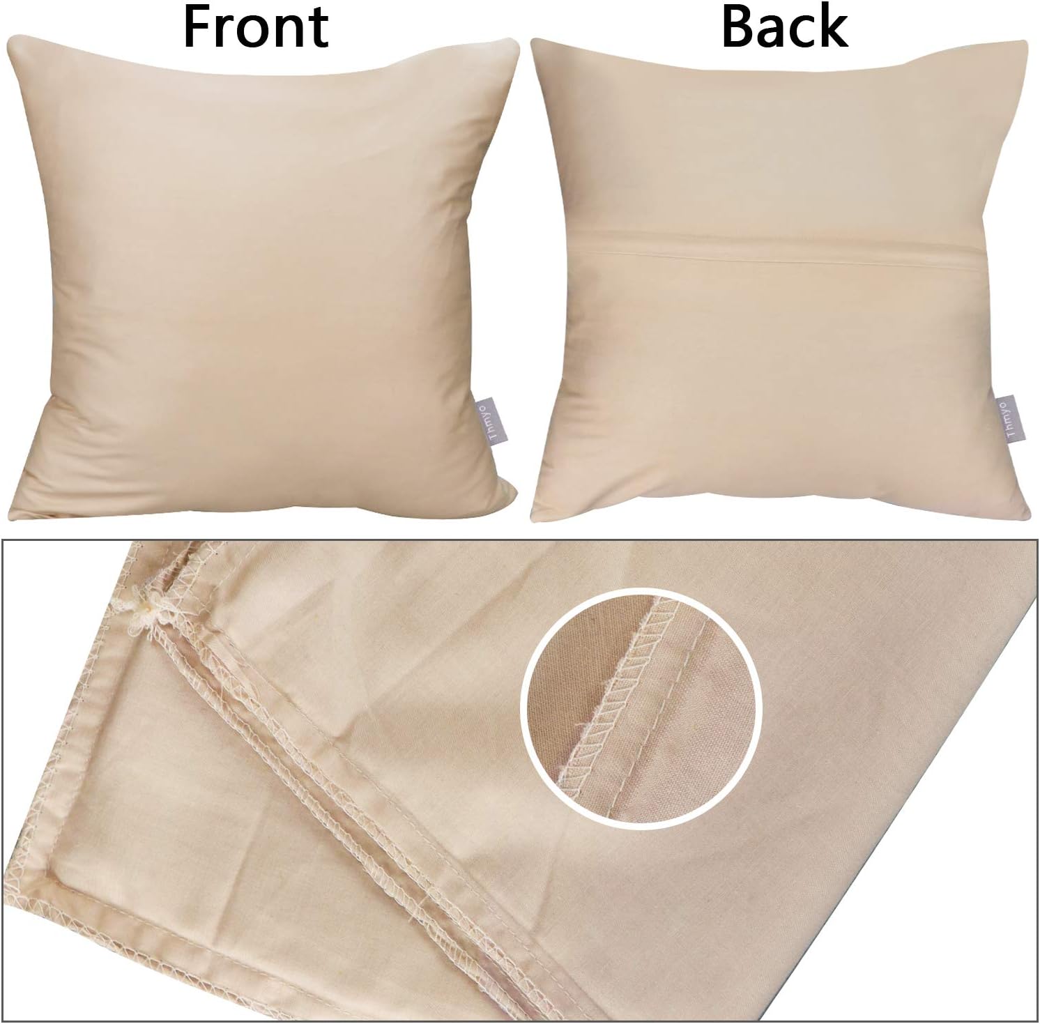 4-Pack 100% Cotton Comfortable Solid Decorative Throw Pillow Case Square Cushion Cover Pillowcase (Cover Only,No Insert)(18x18 inch/ 45x45cm,Khaki): Home & Kitchen