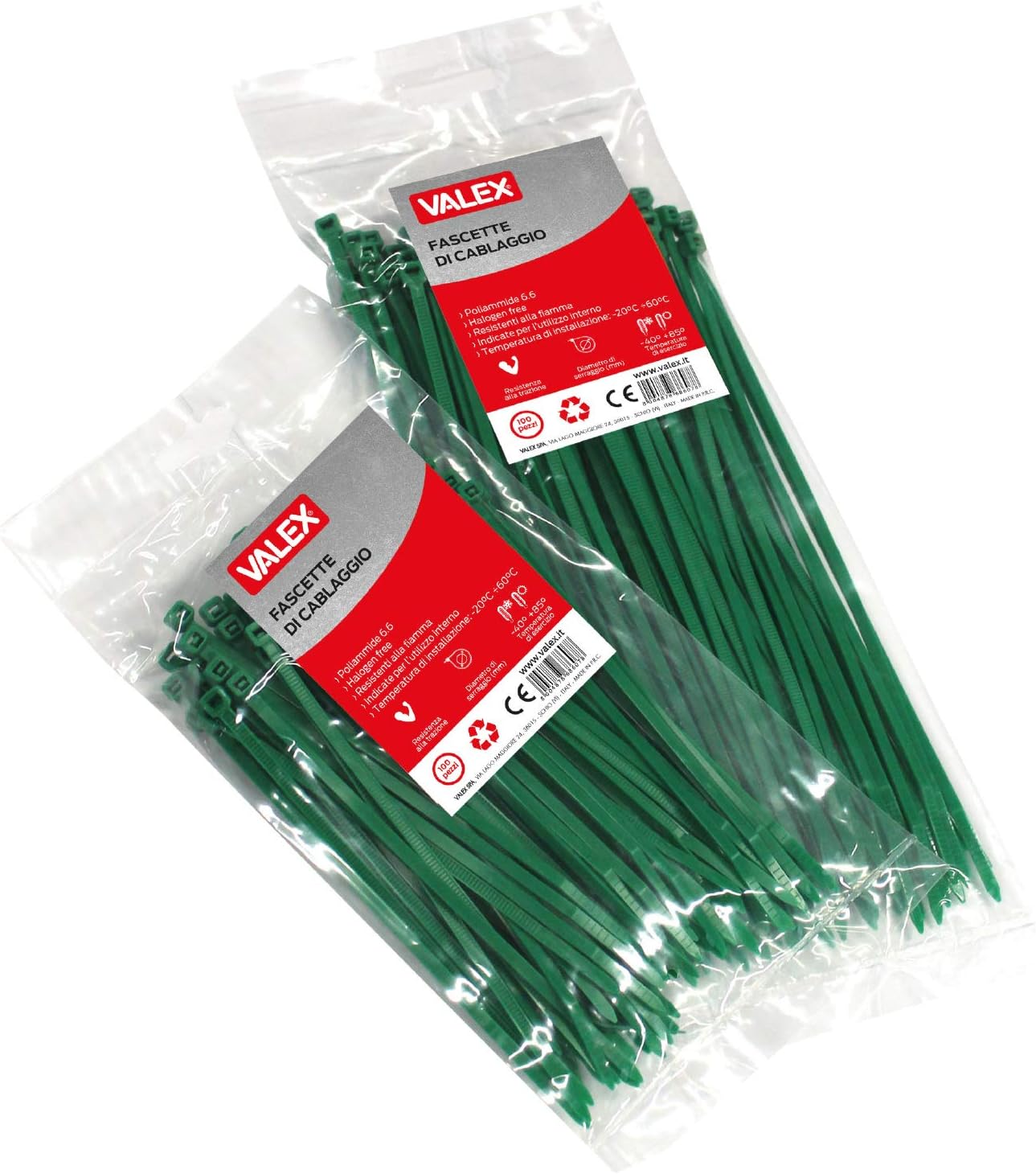 Valex Green Cable Ties, Dimensioni 300mm x4,5mm