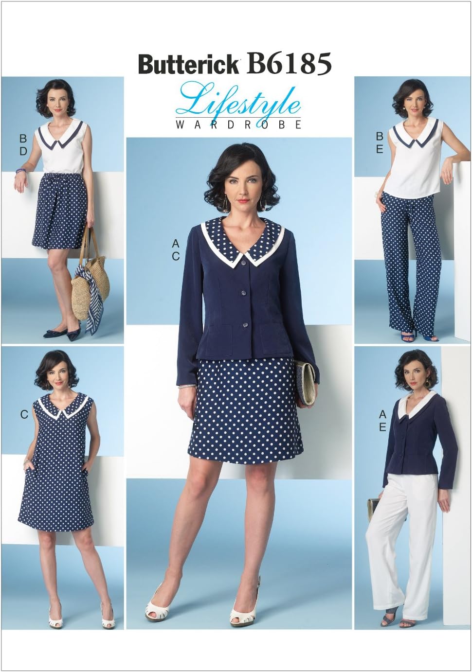 Butterick Patterns 6185 A5,Misses Jacket,Top,Dress,Skirt and Pants,Sizes 6-8-10-12-14