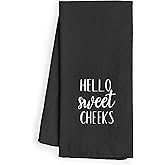 WFSM Hello Sweet Cheeks Decorative Hand Towels 16x24 - Funny Decor, Sweet Cheeks Bathroom Gifts (Black)