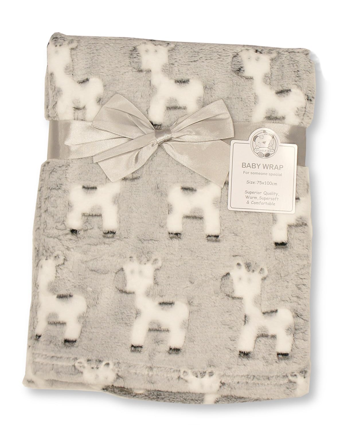 Baby Fleece Wrap Blanket with Giraffe Print - 2 Colours (Grey)