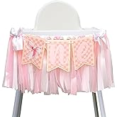 GIOGUK Pink First Birthday High Chair Banner - Baby Girl 1st Birthday Party Decorations Banner, Pink Princess Girl Baby Shower Party Supplies High Chair Garland, Pink White Sign Anniversary Celebration Garland