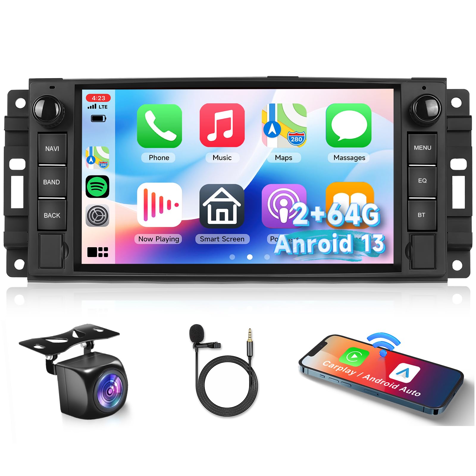 Photo 1 of Podofo [2G+64G] Car Stereo Radio for Jeep Wrangler JK Compass Patriot/Chrysler/Dodge RAM with Wireless CarPlay Andriod Auto, 7 inch Touch Screen Android 13 Headunit with GPS Navi/WiFi/Bluetooth/Camera