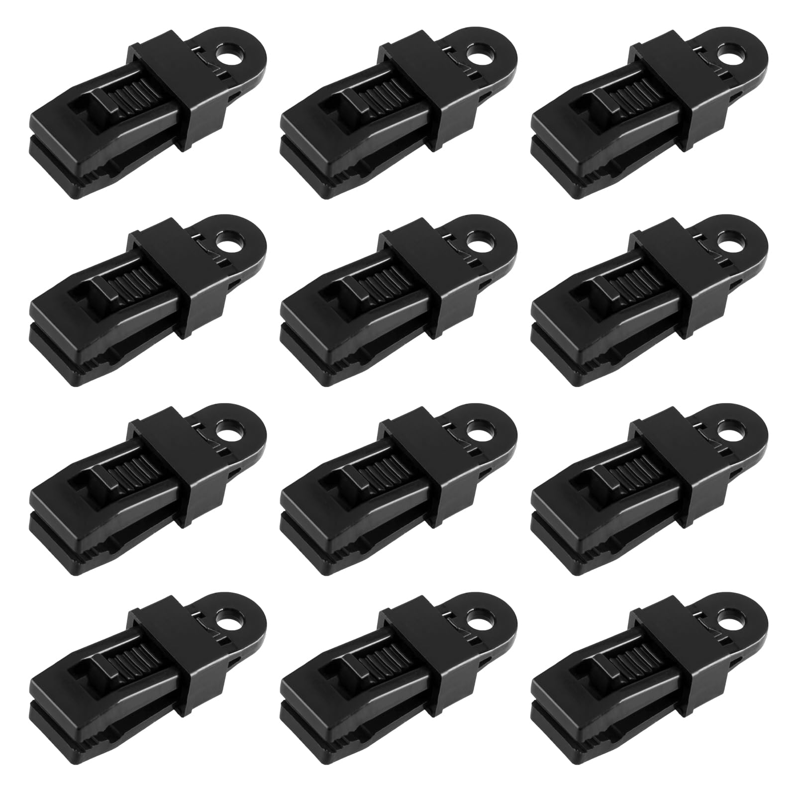 TRIWONDER Tarp Clips Camping Tent Clips Small Awning Clips Tarp Clamps Lock Grip Guy Rope Clips Grab Grips for Tent Tarpaulins (Black - 12 Pcs)