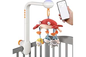TUMAMA Baby Crib Mobile, Crib Toys with Projection Night Light, Music and White Noise, Soft Plush Mirror Hanging Toys,Mute Sp
